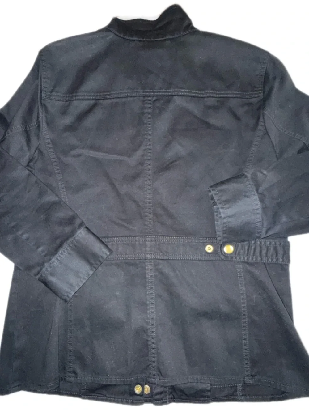 Talbots Black Denim Utility Jacket Gold Snap Button 100% Cotton NWOT Petite 8 - Picture 5 of 10